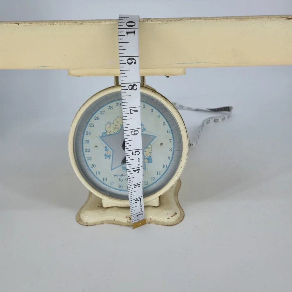Vintage Baby Nursery Scale 30 Lb Blue Star Infant Scale Cream Metal Decor 19
